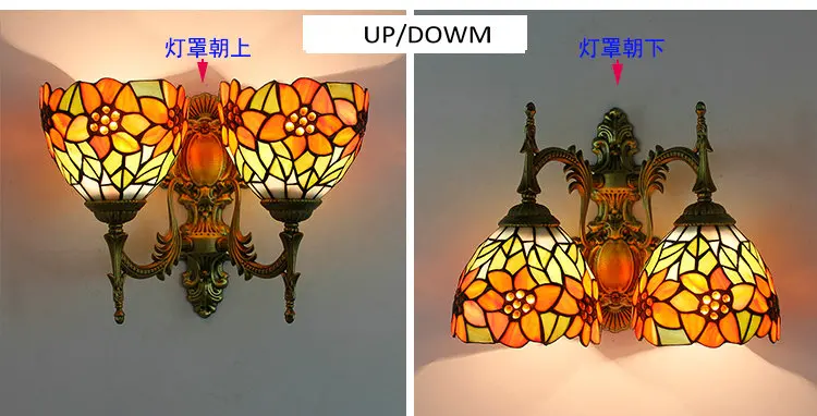 Artpad Средиземноморский двойной настенный светильник мозаичная лампа-Стрекоза абажур из витражного стекла бабочка вверх вниз светильник Настенный светильник для помещений