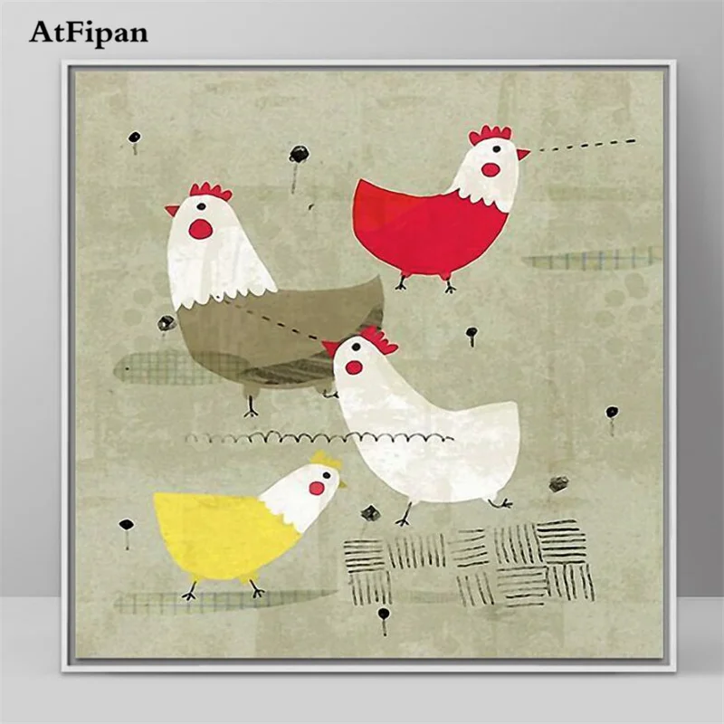 

AtFipan Unframed Cute Animals Canvas Painting Nordic Chicken Posters And Prints For Baby Kids Room Decor No Frame Wall Art