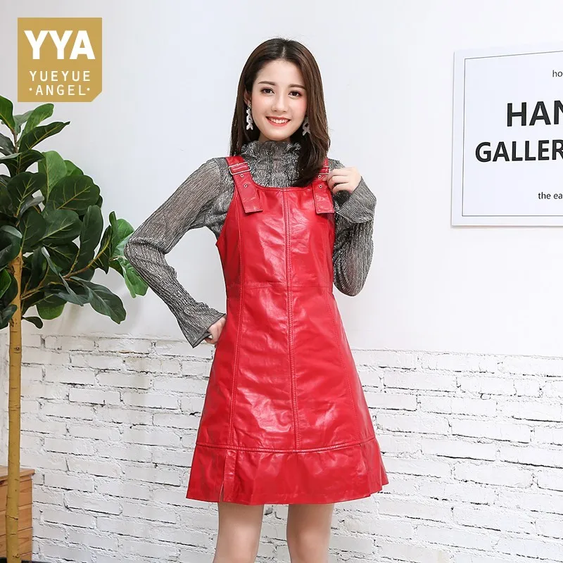 chinese dress ladies Women's Something to Behold Black Faux Leather Short Sleeve Belted Midi Dress | Size: S