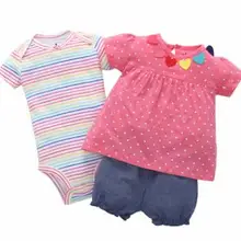 Комплекты из 3 предметов Одежда для новорожденных девочек г. летние хлопковые качественные топы для маленьких девочек, рубашка+ боди+ шорты Bebe, комплекты для девочек