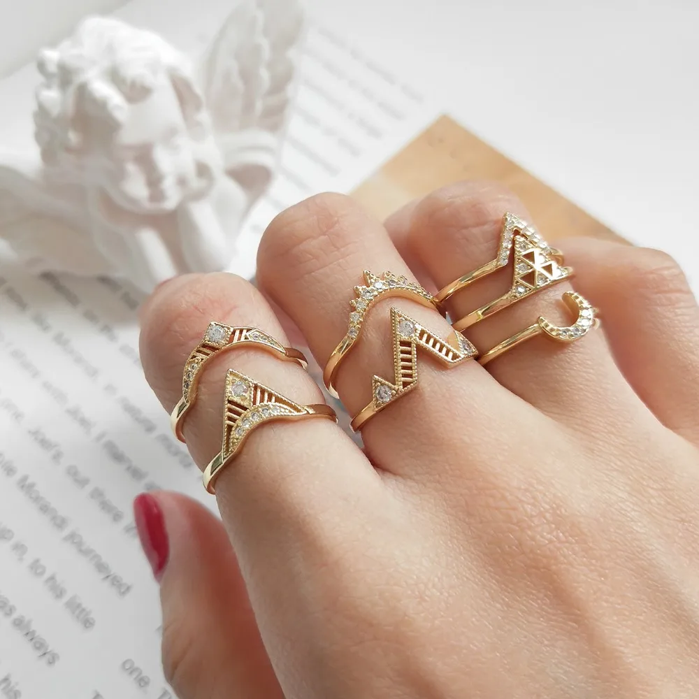

1pc Authentic S925 Sterling Silver Fine Jewelry CZ Stacking set Golden Geometric Ring Geometric Invisible Party lady's J265