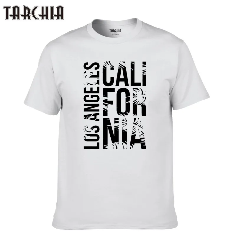 TARCHIA, хлопок, короткий рукав, летняя футболка, Лос-Анжелес, california, повседневная, приталенная, для мужчин размера плюс, футболки, топы, Homme, топы с принтом - Цвет: Белый