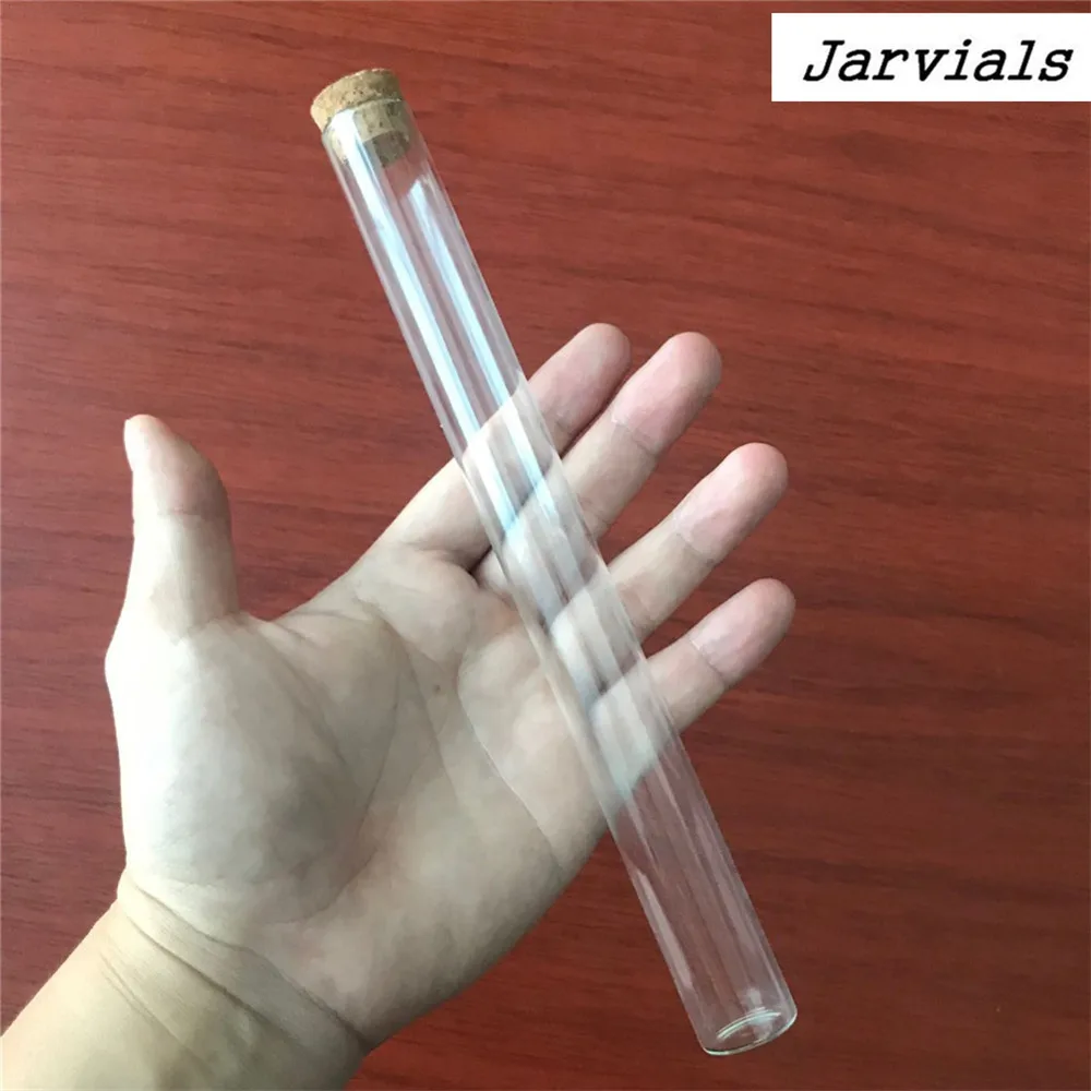 

22x220mm Empty Glass Transparent Flat Base Bottles With Cork Stopper Long Glass Bottles Vials Stand 62CC Vase Jars 12pcs
