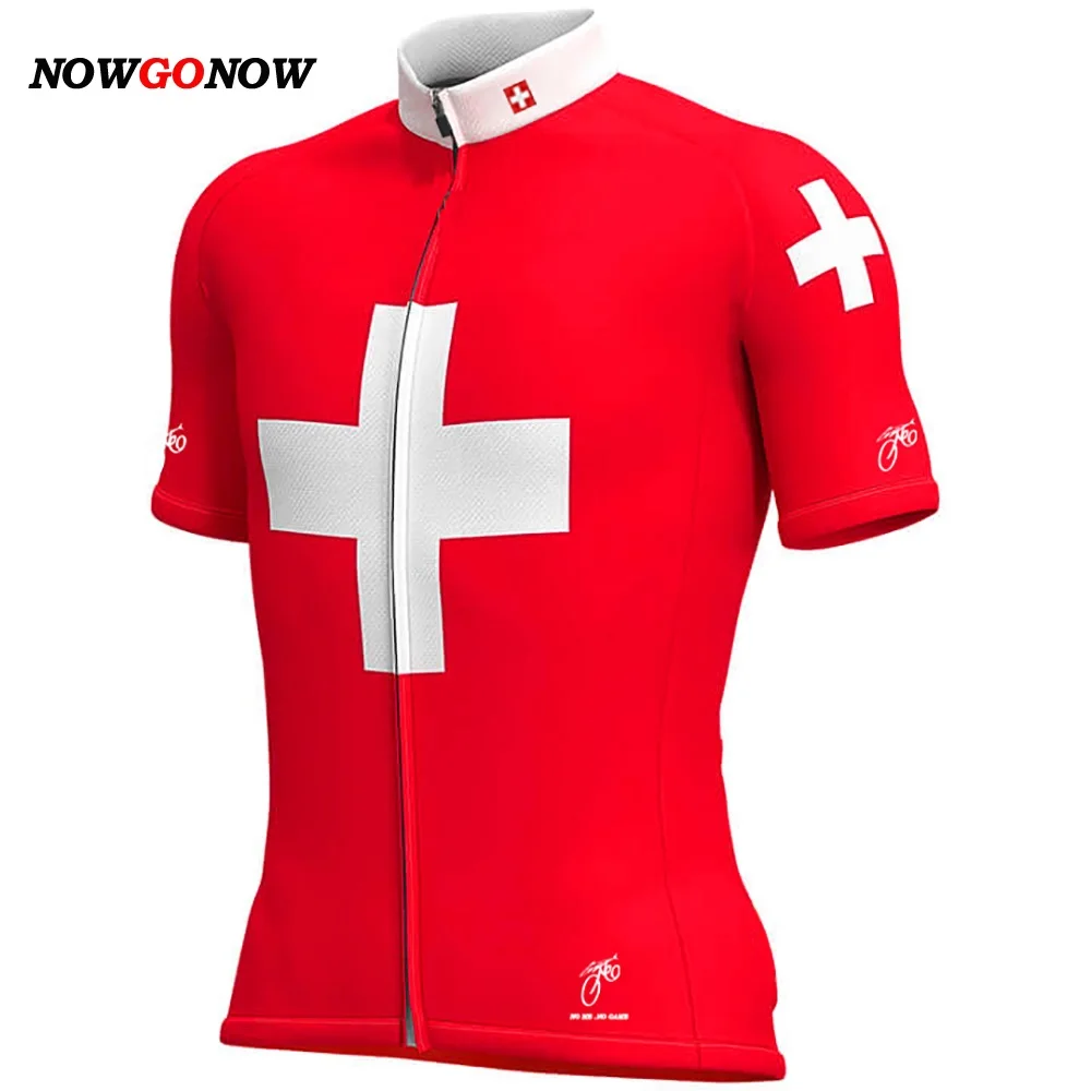 NOWGONOW Велоспорт Джерси Красный для мужчин лето Швейцария одежда для велосипеда флаг Дорога Горный pro racing 16 стиль