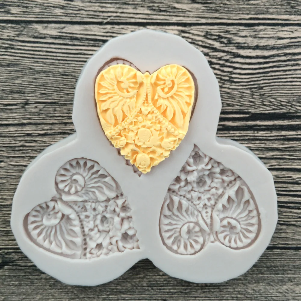 New Three heart shaped flower resin molds fondant mold,silicone mold