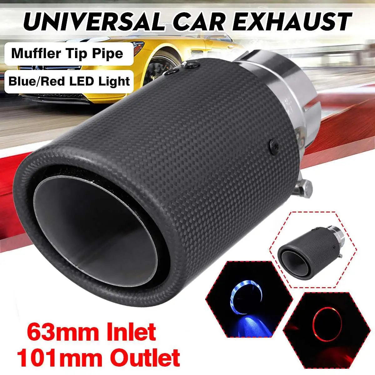 63mmIN 101mm Out Carbon Fiber+Stainless Steel Matte Car Exhaust Muffler Pipe Tip
