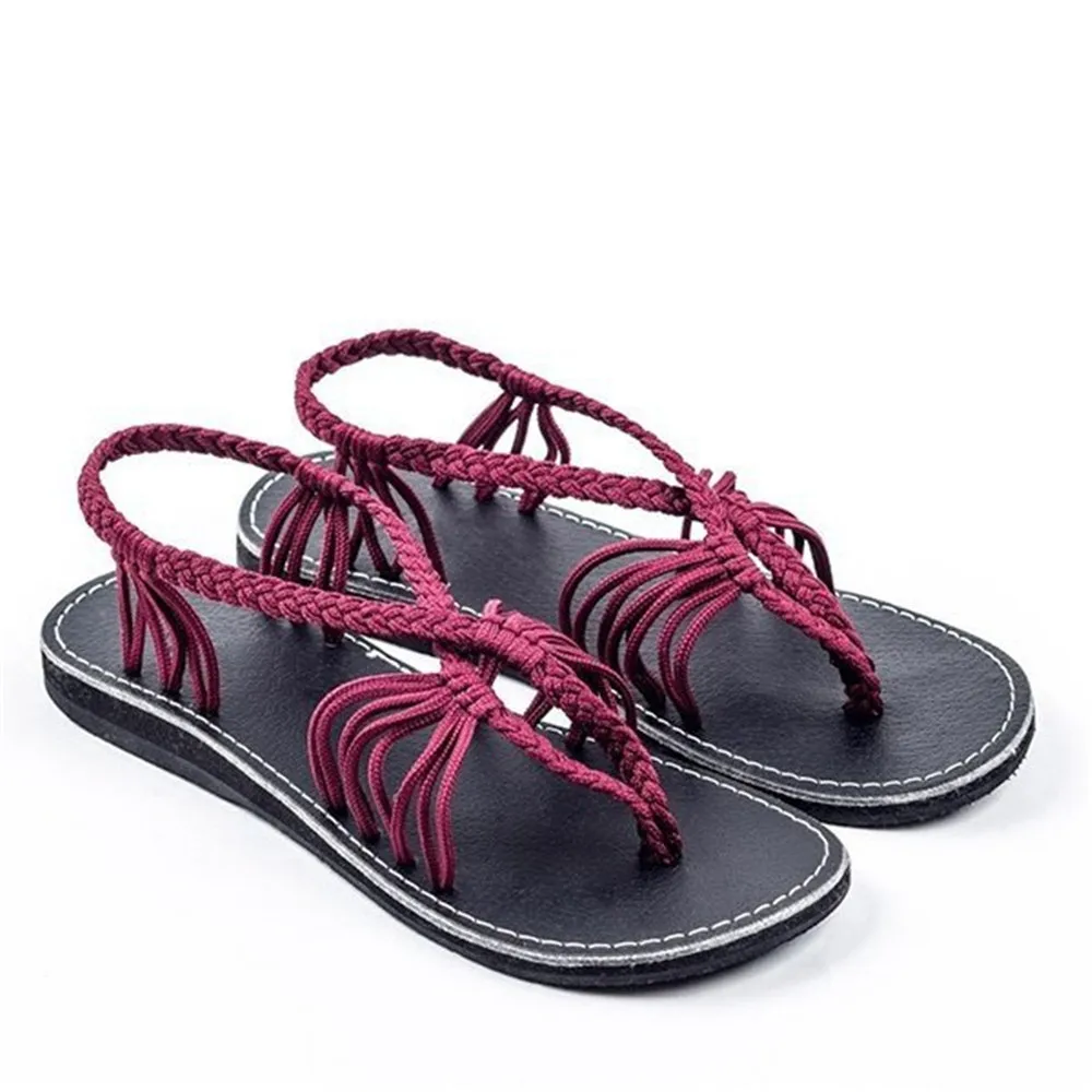 

Women's Sandals Shoes Casual Beach Flat Solid PU girl 2019 Summer Shoes Slippers leisure Rope knot Sandal Microfiber \Flax \PU