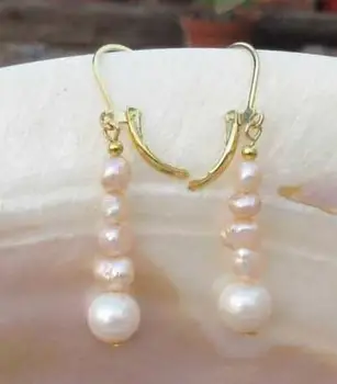 

>>>>noble jewelry Genuine AAA+++ white pink pearl dangle earring 14K/20 YELLOW GOLD