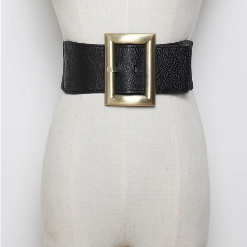 New stretch wide waist fashion gold large buckle belts girdle female ...