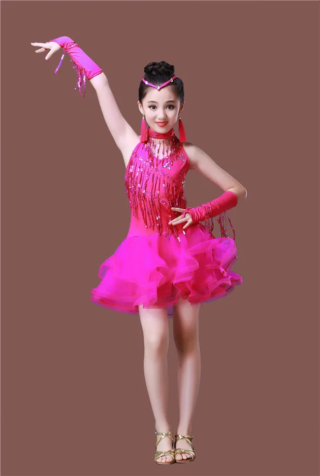 Новая детская Костюмы для латиноамериканских танцев юбка для танцев костюмы девушки блестками Костюмы для латиноамериканских танцев