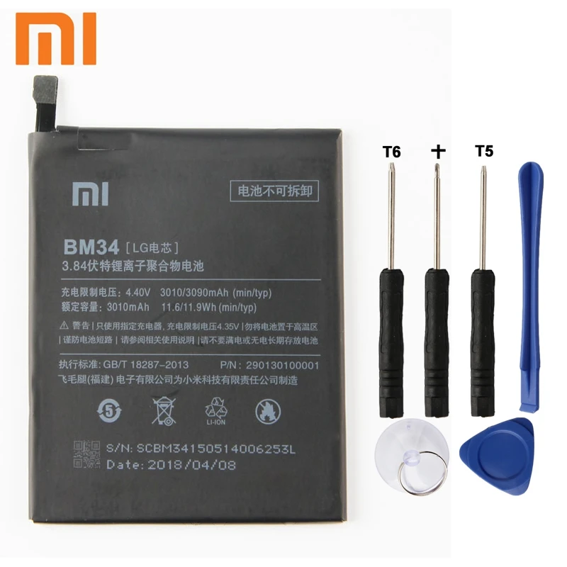 

Xiao Mi Xiaomi Mi BM34 Phone Battery For Xiao mi Note Pro BM34 3090mAh Original Replacement Battery + Tool