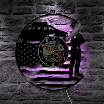 

USA Policeman Vinyl Clock Wall Battery Operated Nightlight Led with Remote Control Lamp Seven Colors Change Silent