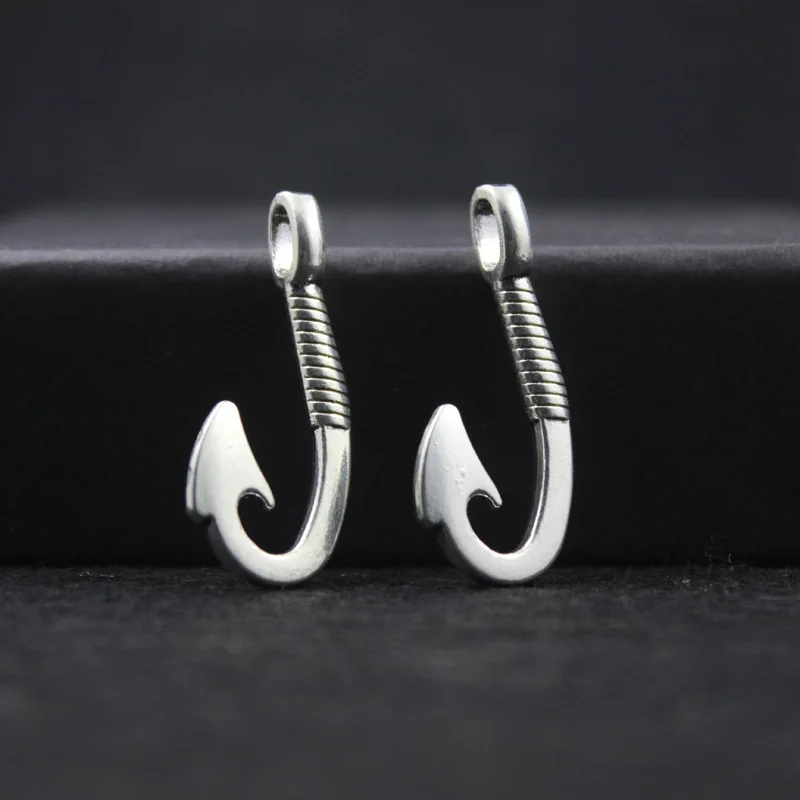 Antique Silver Plated Fish Hooks Pendants for Jewelry Making DIY