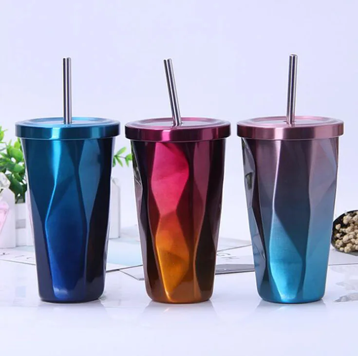 Cute Coffee Cup Stainless Steel Insulation Mug Cafe Mug Double Walled Vacuum Flask Thermoses Starbucks Coffee Cup with Straw