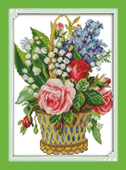 

Beautiful Flower basket (7) Printed Canvas DMC Counted Cross Stitch Kits printed Cross-stitch set Embroidery Needlework