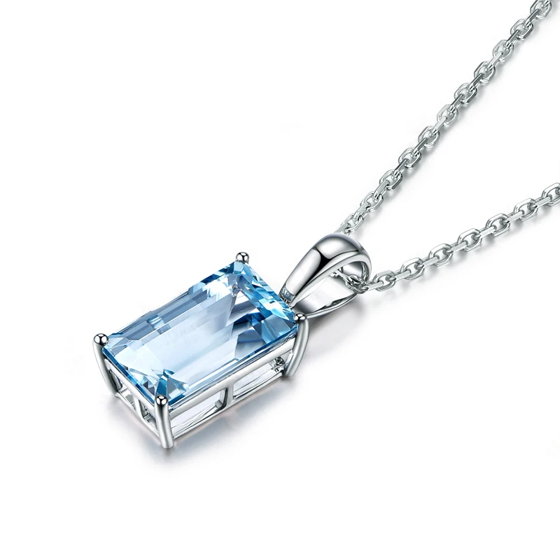 AINUOSHI, подвеска из чистого 925 пробы серебра с топазом, ожерелье, 4ct, изумрудная огранка, натуральный небесно-голубой топаз, подвеска, ювелирное изделие, подарок для женщин