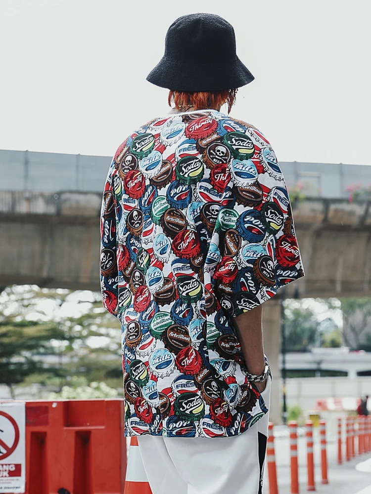 

Dark Icon Full Printed Batwing Drop Shoulder Hip Hop T-shirt Men 2019 Summer Front Short Back Long Loose Tshirts Men Male Tee