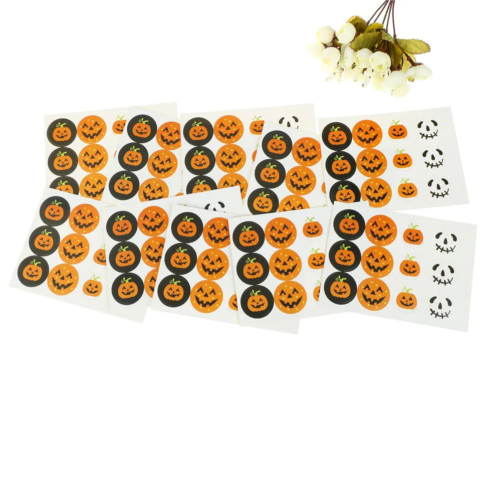 

12pcs Candy Cookie Packing Bag Box Halloween pumpkin Hand Made Seal Paper Sticker For Wedding Gift