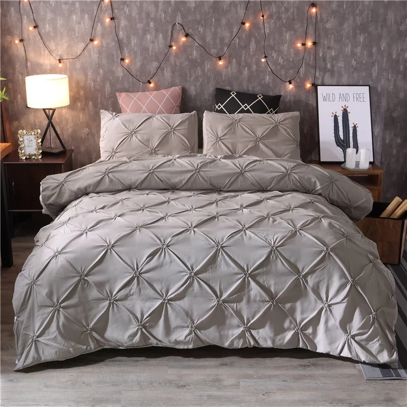 Luxury Duvet Cover Set Grey Pinch Pleat 2/3pcs Twin/Queen/King Size Bedclothes Bedding Sets (no