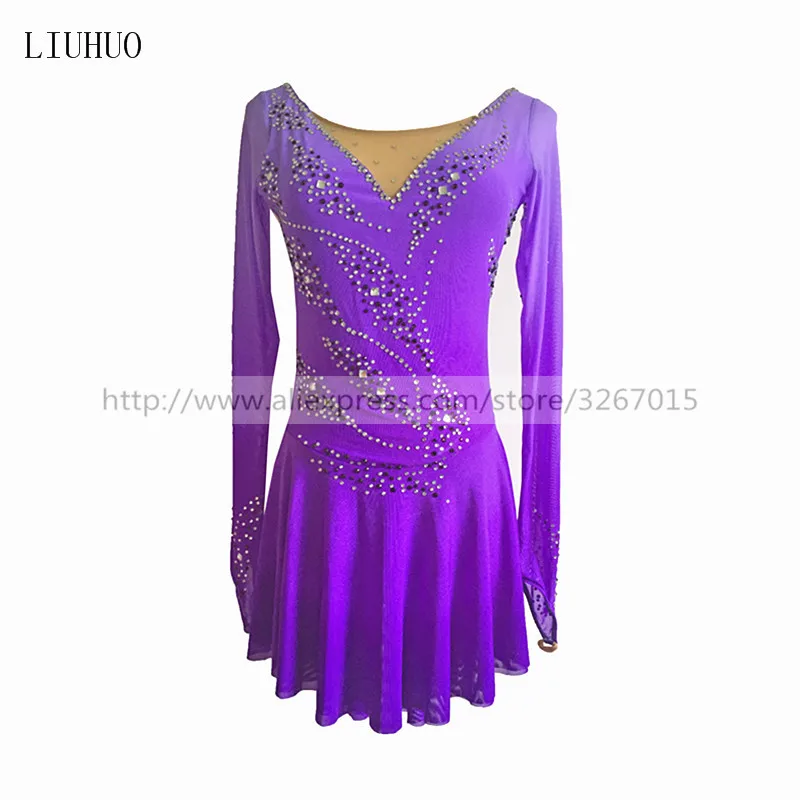 Figure Skating Dress Women's Girls' Ice Skating Dress Purple round neck ...