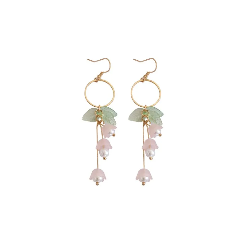 

Flowers earrings art fresh retro long earrings female lily blue fresh tide female flower female earrings