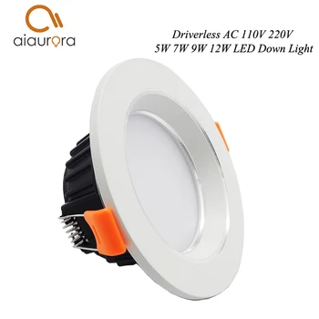 

Silver Ultra gorgeous Dimmable LED COB Downlight AC110V 220V 7W/9W/12W/18W Recessed LED Spot Light Decoration Ceiling Lamp