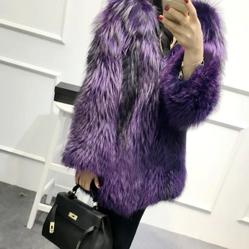 Модная Роскошная Шуба из натурального меха для женщин, Меховая зимняя куртка, Толстая теплая верхняя одежда из натурального Лисьего меха, пальто с капюшоном из натурального меха - Цвет: Фиолетовый