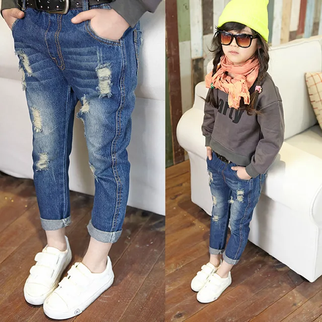 Boys and girls fashion casual pants 95cotton trousers jeans children pants for children 2 7