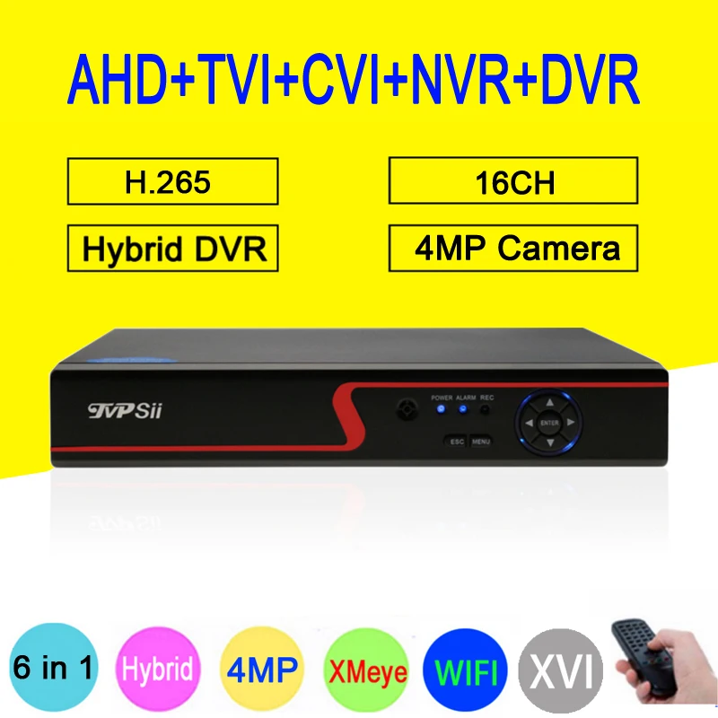 

Red Panel 4MP Surveillance H.265+ Hi3531D XMeye 16CH 16 Channel 6 in 1 WIFI Coaxial Hybrid NVR TVI CVI AHD CCTV DVR FreeShipping