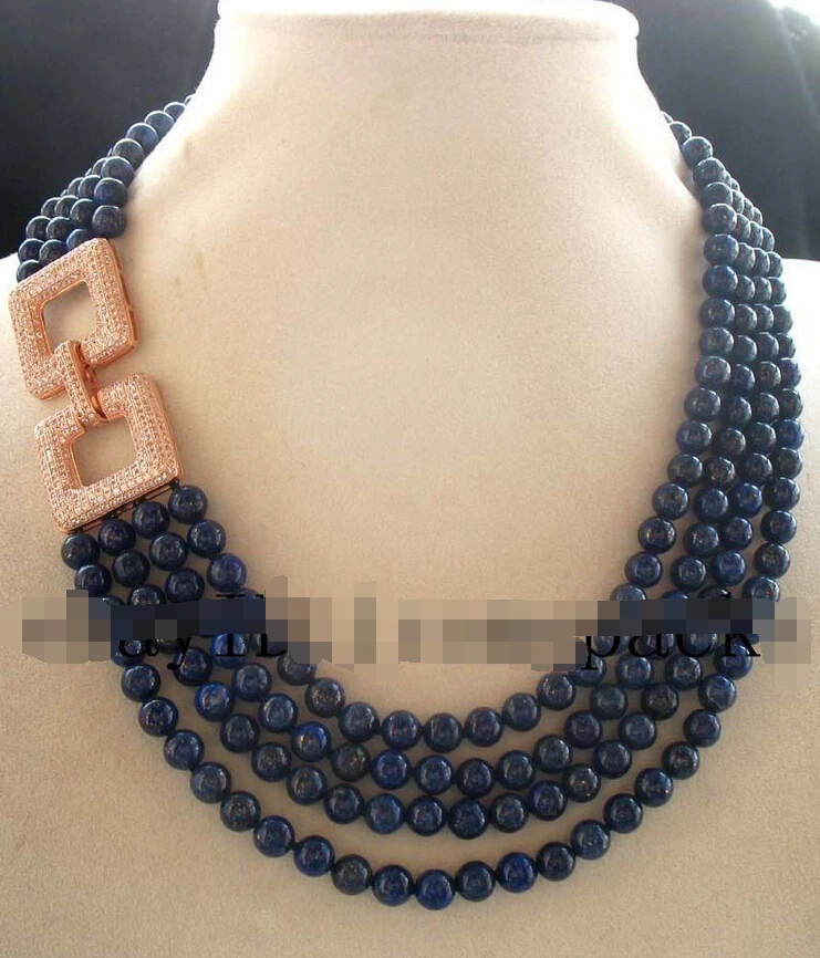

FREE SHIPPING>>>@ NO2987 4rows lapis lazuli round 6mm necklace