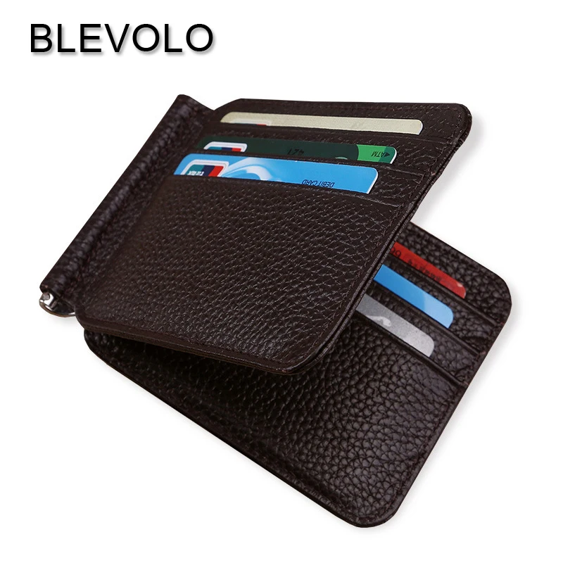 Мужской кошелек blovolo мягкий тонкий из воловьей кожи с клипсами для денег|thin