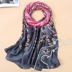 100% натуральный шелк Для женщин маленький Сломанные цветы шарф Обертывания Марка шаль Осень и Лето Цветочный узор шелковый шарф с принтом