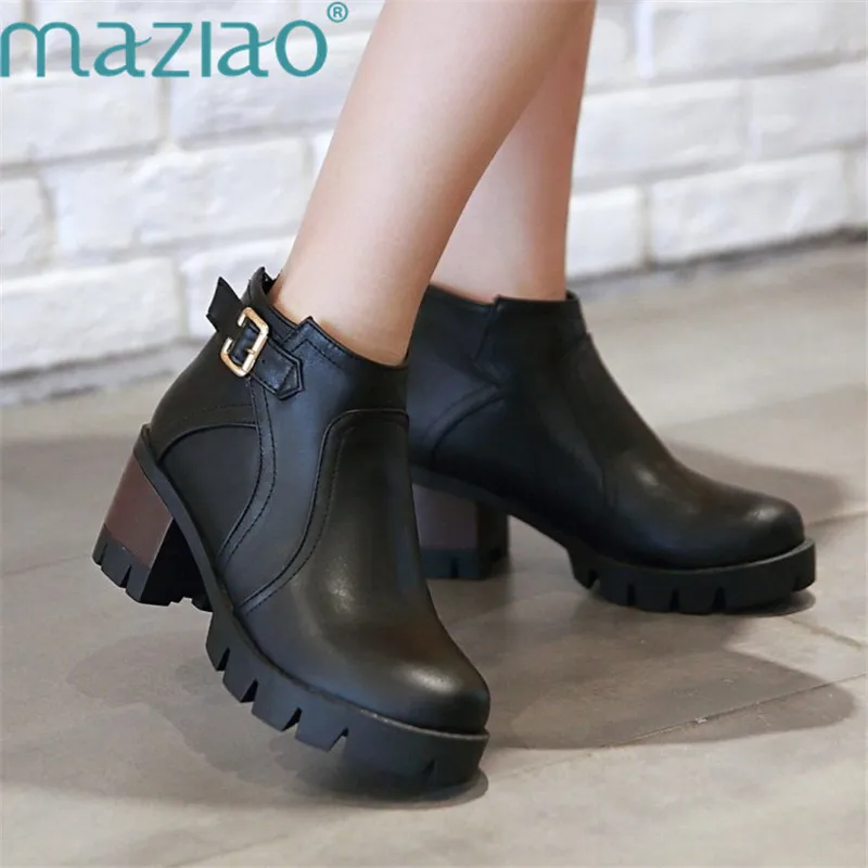 

Round Toe Women's Fashion Back Zipper Ankle Boots Platform Thick High Heel Ladies Boots Concise Short Boots MAZIAO
