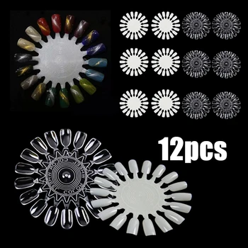 

12pcs Transparent White Chart False Fake Tips Nail Art Display Practice Wheel Board Round False Nail Palette