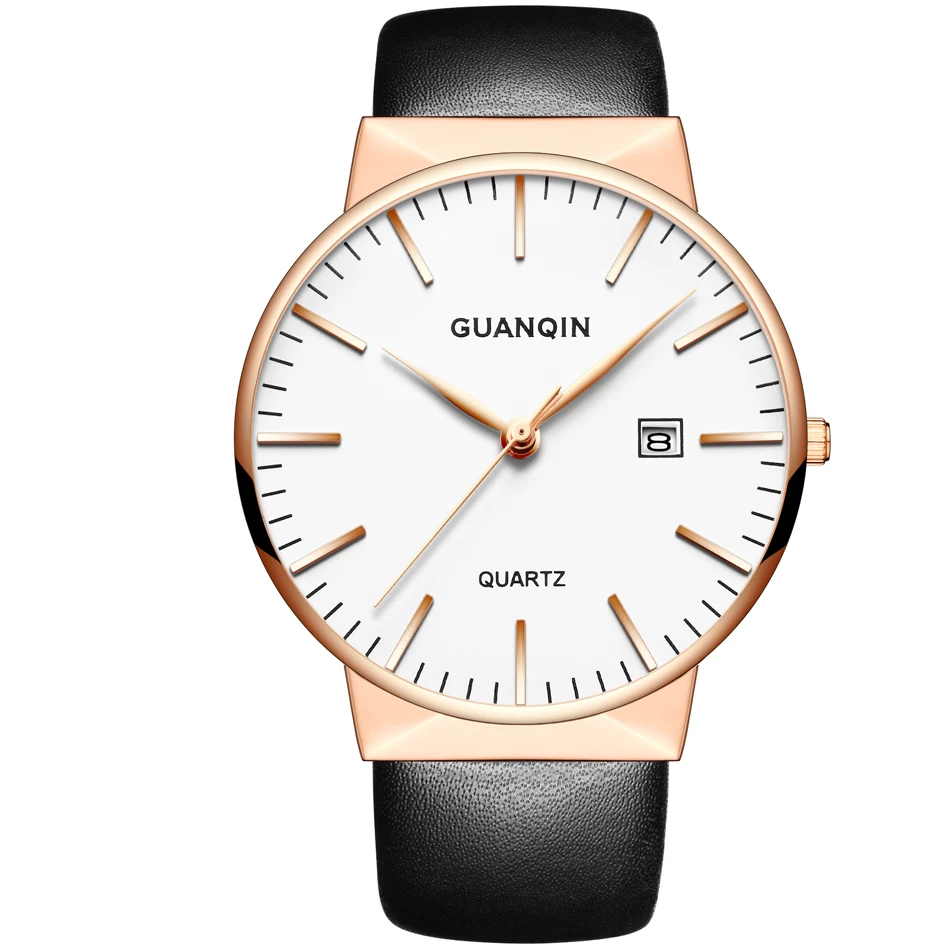 2017 GUANQIN Watch Men Ultra Thin Simple Fashion Casual Quartz Men Watches Leather Strap Men Clock Wristwatch Birthday Gift (20)