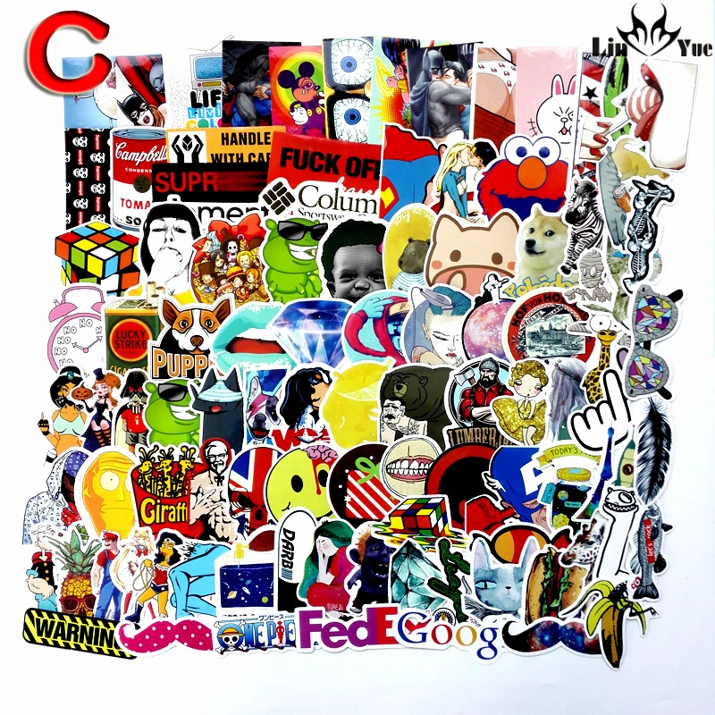 100pcs x6 NO repeat waterproof stickers for Home decor Travel Suitcase Wall Bike fridge Sliding Plate Car Styling sticker emoji