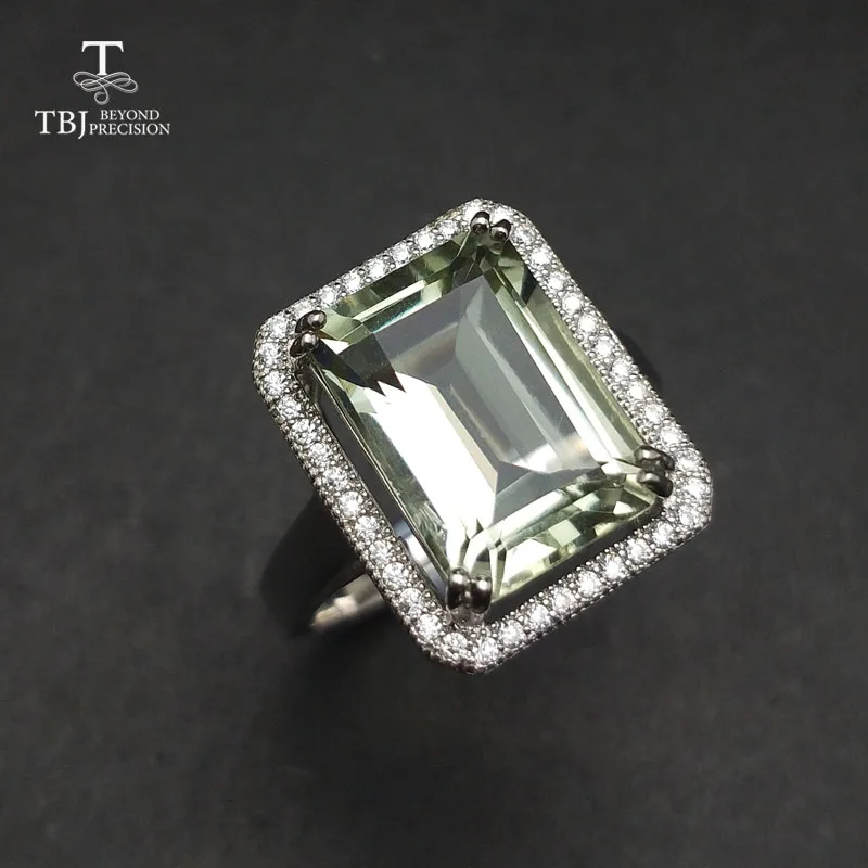 TBJ,natural green amethyst 7.5ct gemstone Ring in 925 sterling silver jewelry for women as birthday anniversary valentines gift Fine Jewelry