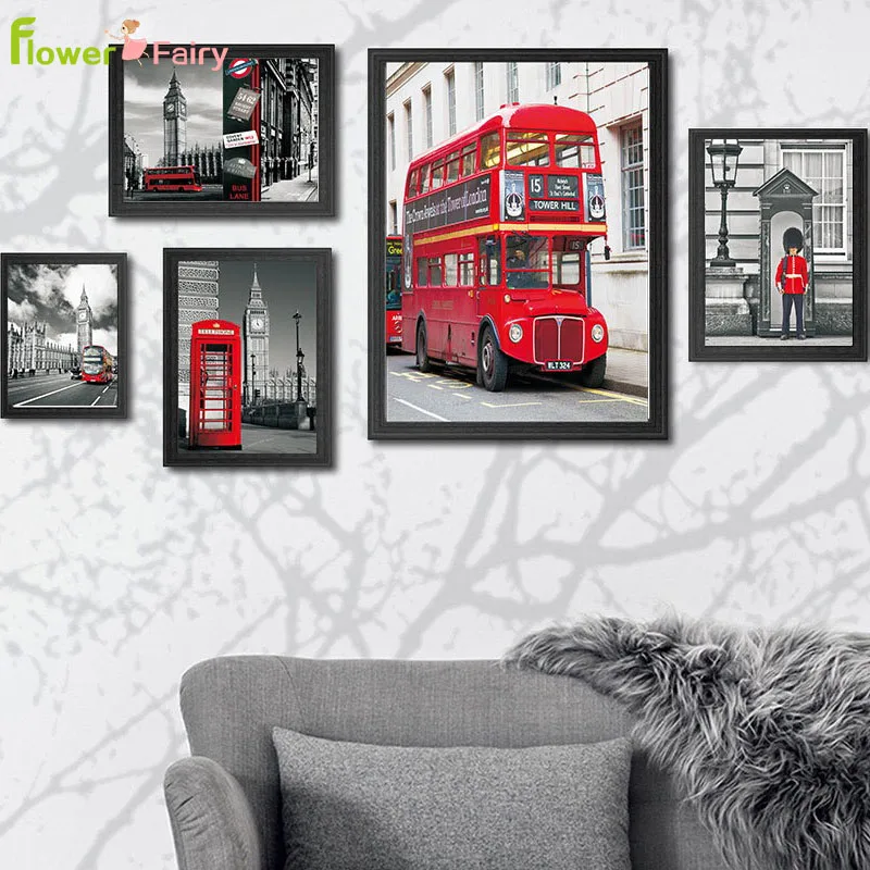 

British Red Architecture Travel Picture Wall Art Canvas Painting Bell Nordic Poster Posters Prints Bus Home Decor Unframed
