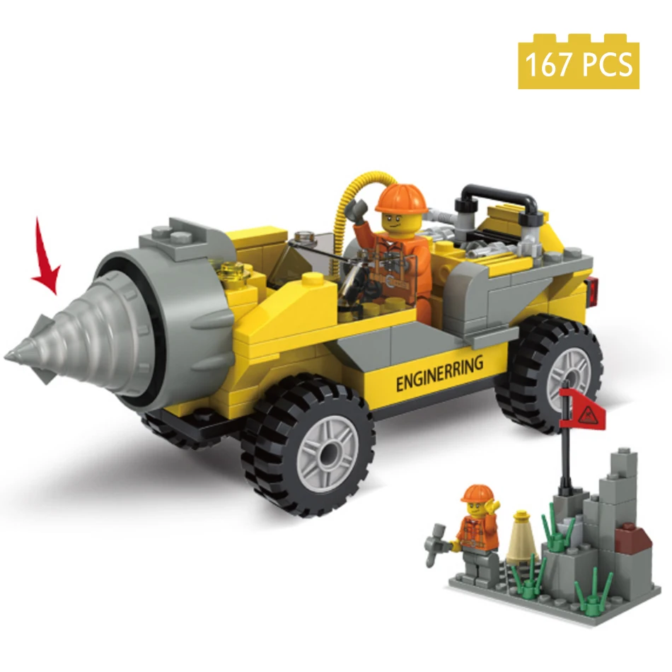 

3Types Mining Engineer Drilling Trucks Excavator Vehicles Model Figures Compatible Legoingly City Building Blocks Kids Toys