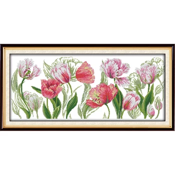 

Everlasting love The spring tulips chinese Cross stitch kits Ecological cotton clear stamped 14CT DIY gift Christmas decoration