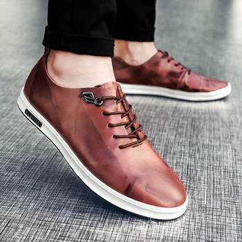 

New British Style Shoes Men's Office Split Leather Shoes Solid Lace up Male Flat Oxfords Luxury Brogues Footwear Black Brown