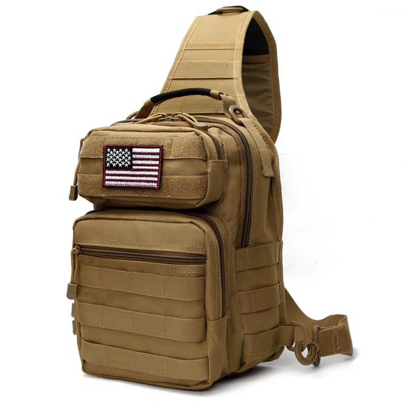 Tactical Shoulder Sling Backpack Men Chest Khaki Rover Molle Day Crossbody Bag