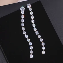 Klasik zarif AAA kübik zirkon bırak küpe kadınlar için gelin moda uzun küpe Brincos Bijoux düğün takısı hediyeler WX157