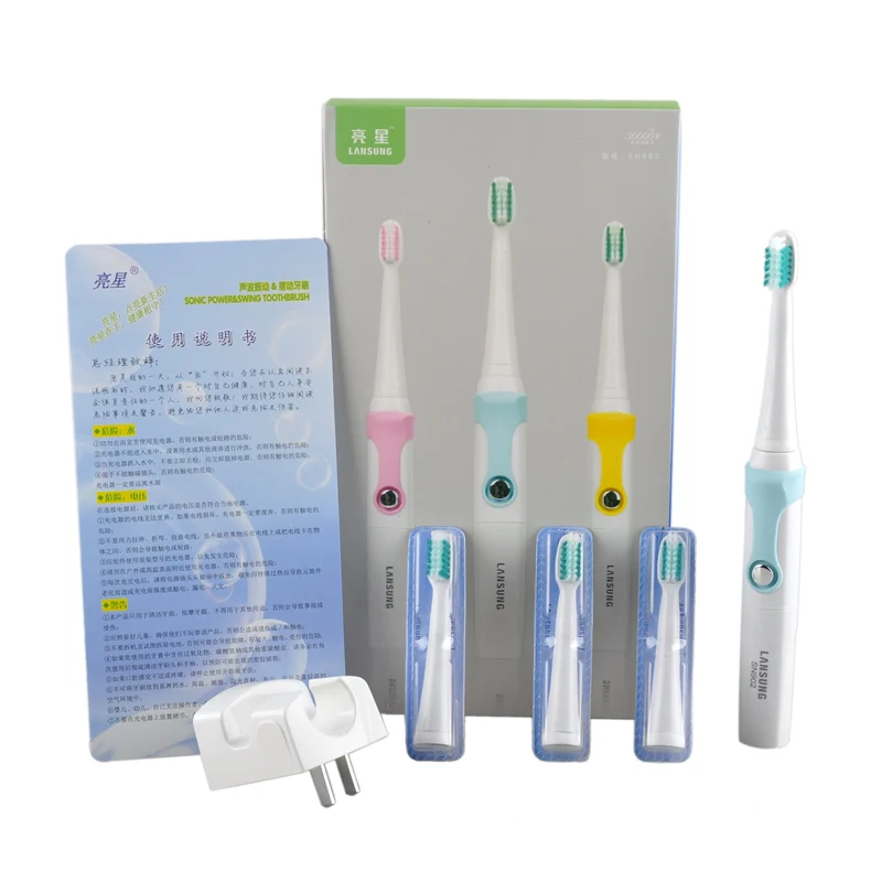 

Lansung SN902 Waterproof Inductive Wireless Rechargeable Ultrasonic Sonic Electric Toothbrush Tooth Brushes Timer Brush 4pc Head