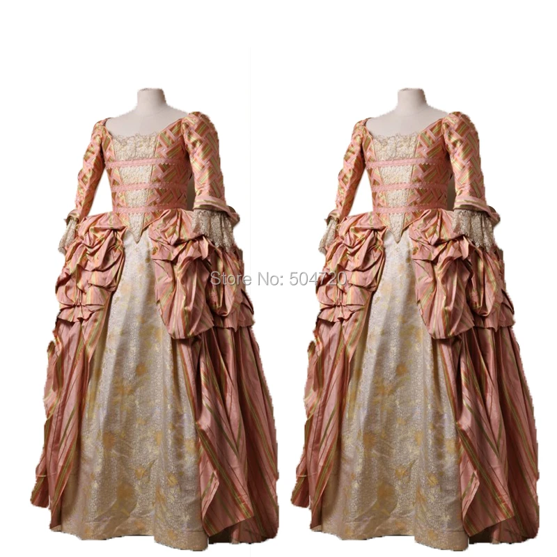 

Tailored!Royal Pink Taffeta long sleeves Duchess Queen Marie Antoinette Period Masquerade Theatre Civil war Gown dress HL-215