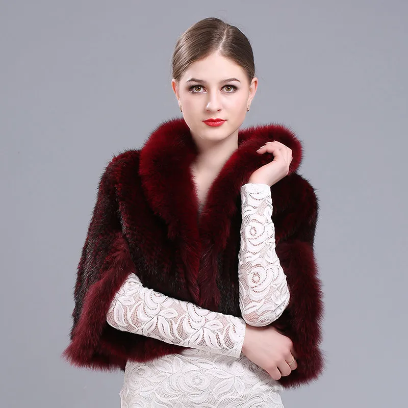 02 wine red Шуба из настоящей норки, воротник из лисьего меха, Женское пальто из натурального меха, пальто с рукавами летучая мышь, верхняя одежда, модная шуба, верхняя одежда для женщин - Цвет: 02 wine red
