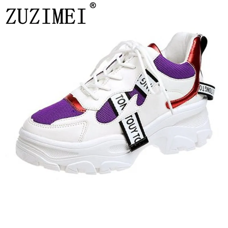 

2019 New Spring winter Women Shoes Ulzzang Breathable Fashion Zapatos Mujer Sneakers Shoes High Heel Mesh Shoes black White