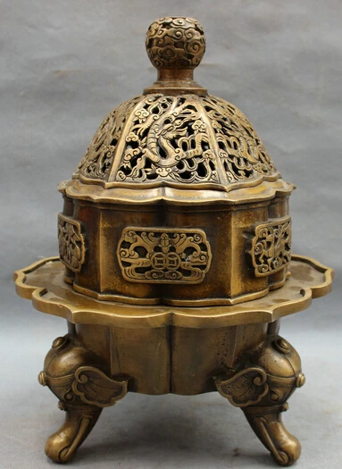 

JP S0279 12" Tibet Bronze Cloud Fly Dragon Elephant Head Statue Incense Burner Censer