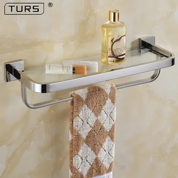 

SUS 304 Stainless Steel Bathroom Lavatory Tempered Glass Shelf with Towel Bar Wall Mount, Polished Stainless Steel, Silver