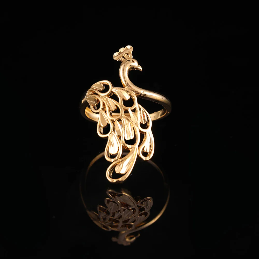 St. kunkka, 24 K, желтое золото, заполненное большим павлином, кольцо для женщин, для свадебной вечеринки, массивное кольцо, очаровательное,, новая мода, Трендовое ювелирное изделие